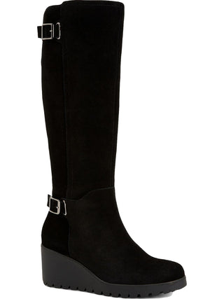 Giani Bernini Women's Buckle Accent Round Toe Wedge Zip up Dress Heeled Boots Black Size 8 M