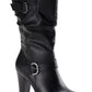 Botas femininas estilo &amp; co com salto bloco e fivela e bico amendoado, tamanho 5 M, pretas