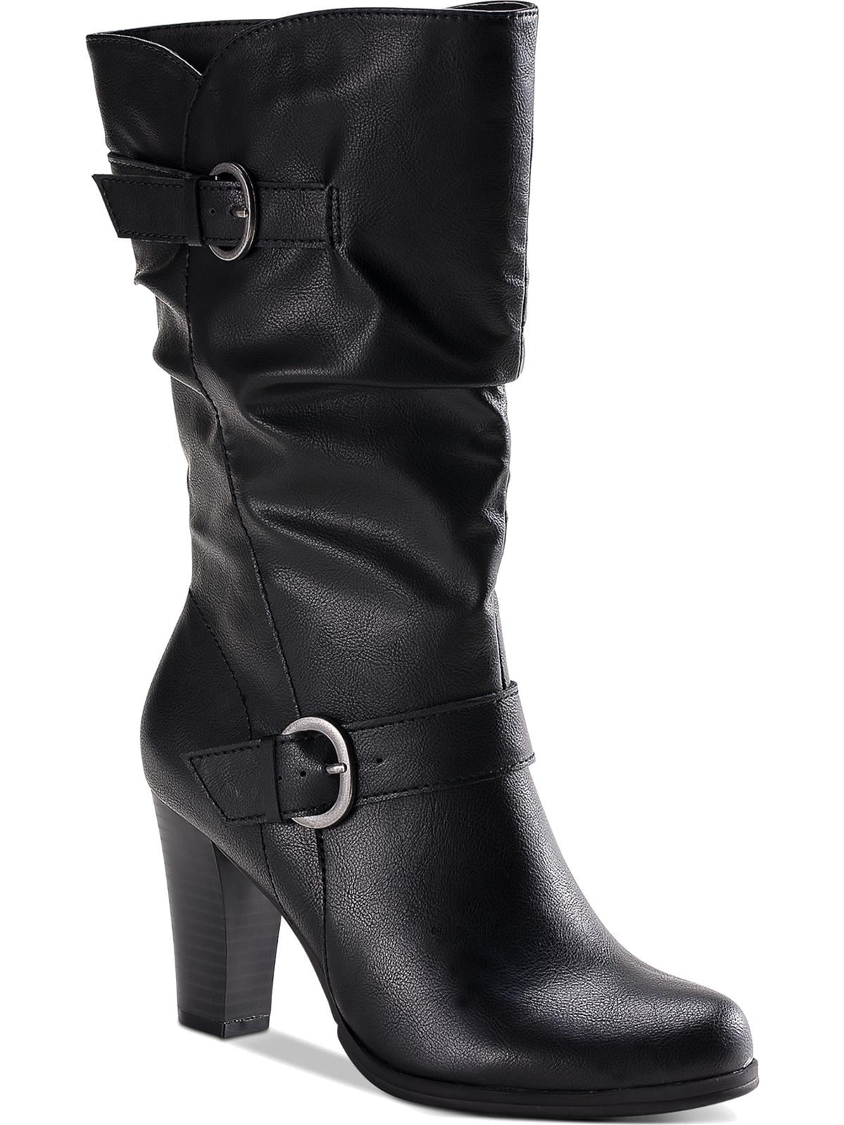 Botas femininas estilo &amp; co com salto bloco e fivela e bico amendoado, tamanho 5 M, pretas