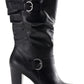 Botas femininas estilo &amp; co com salto bloco e fivela e bico amendoado, tamanho 5 M, pretas