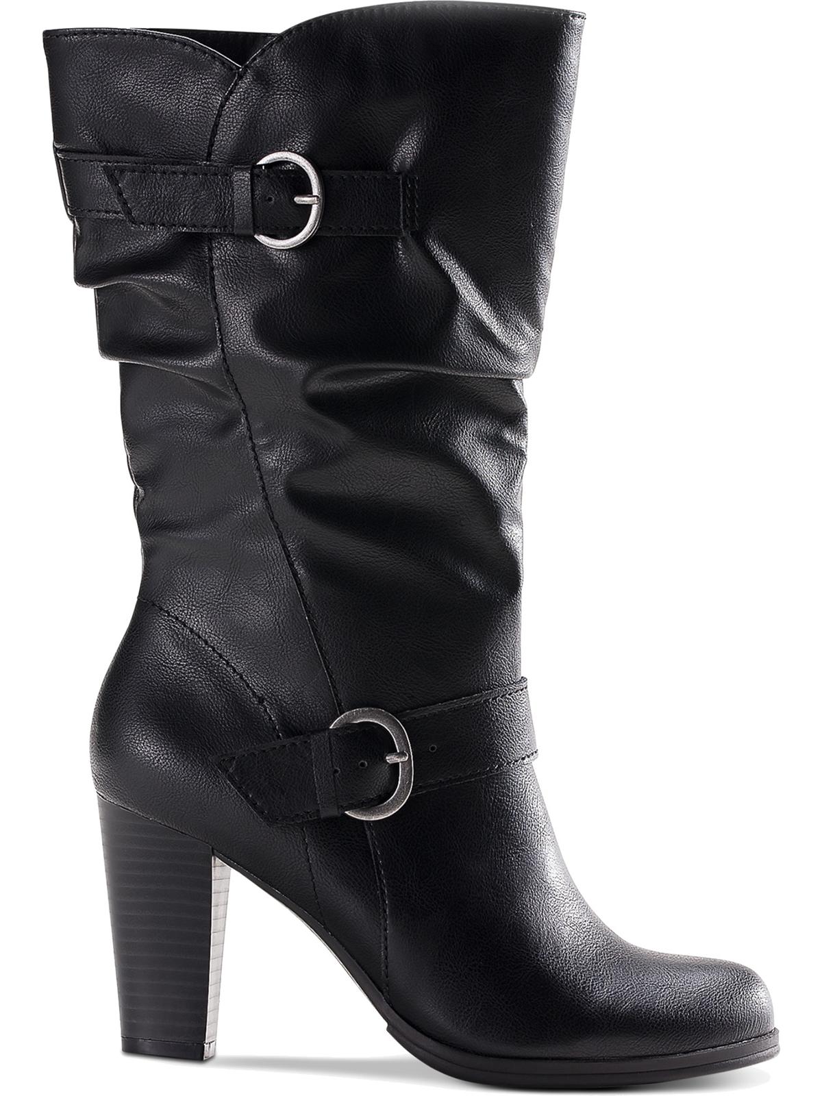 Botas femininas estilo &amp; co com salto bloco e fivela e bico amendoado, tamanho 5 M, pretas