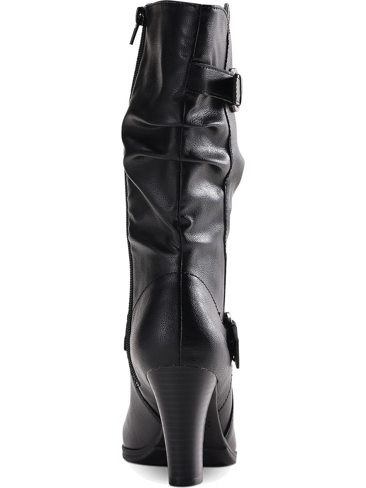 Botas femininas estilo &amp; co com salto bloco e fivela e bico amendoado, tamanho 5 M, pretas