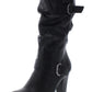 Botas femininas estilo &amp; co com salto bloco e fivela e bico amendoado, tamanho 5 M, pretas