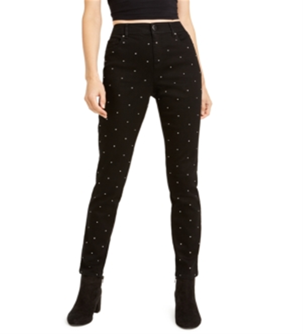 Calça skinny feminina Bar III com tachas, preta, tamanho 8