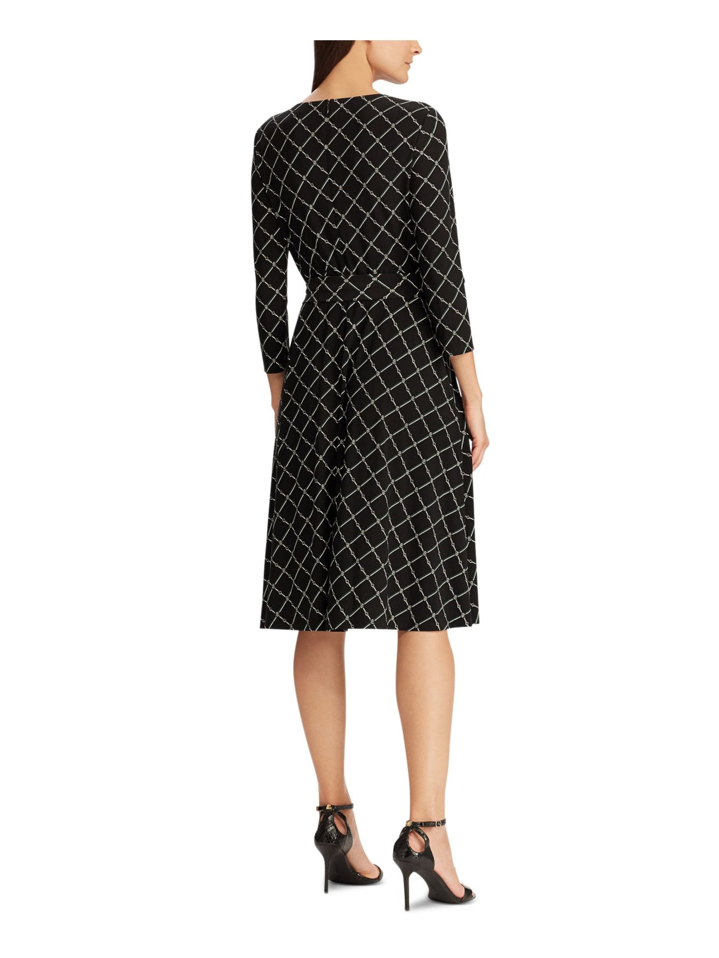 Ralph Lauren feminino, manga 3/4, abertura na altura do joelho, ajuste e flare, preto, tamanho 2 P