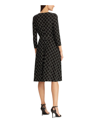 Ralph Lauren feminino, manga 3/4, abertura na altura do joelho, ajuste e flare, preto, tamanho 2 P