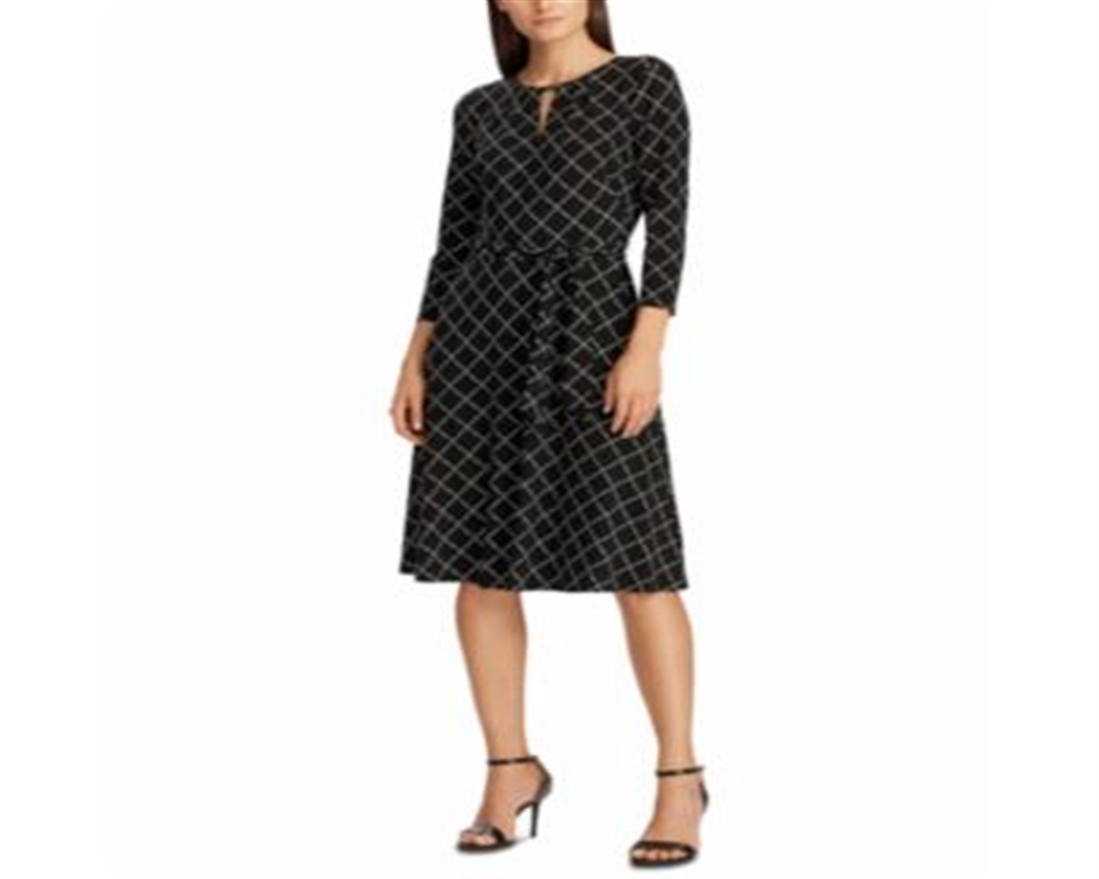 Ralph Lauren feminino, manga 3/4, abertura na altura do joelho, ajuste e flare, preto, tamanho 2 P