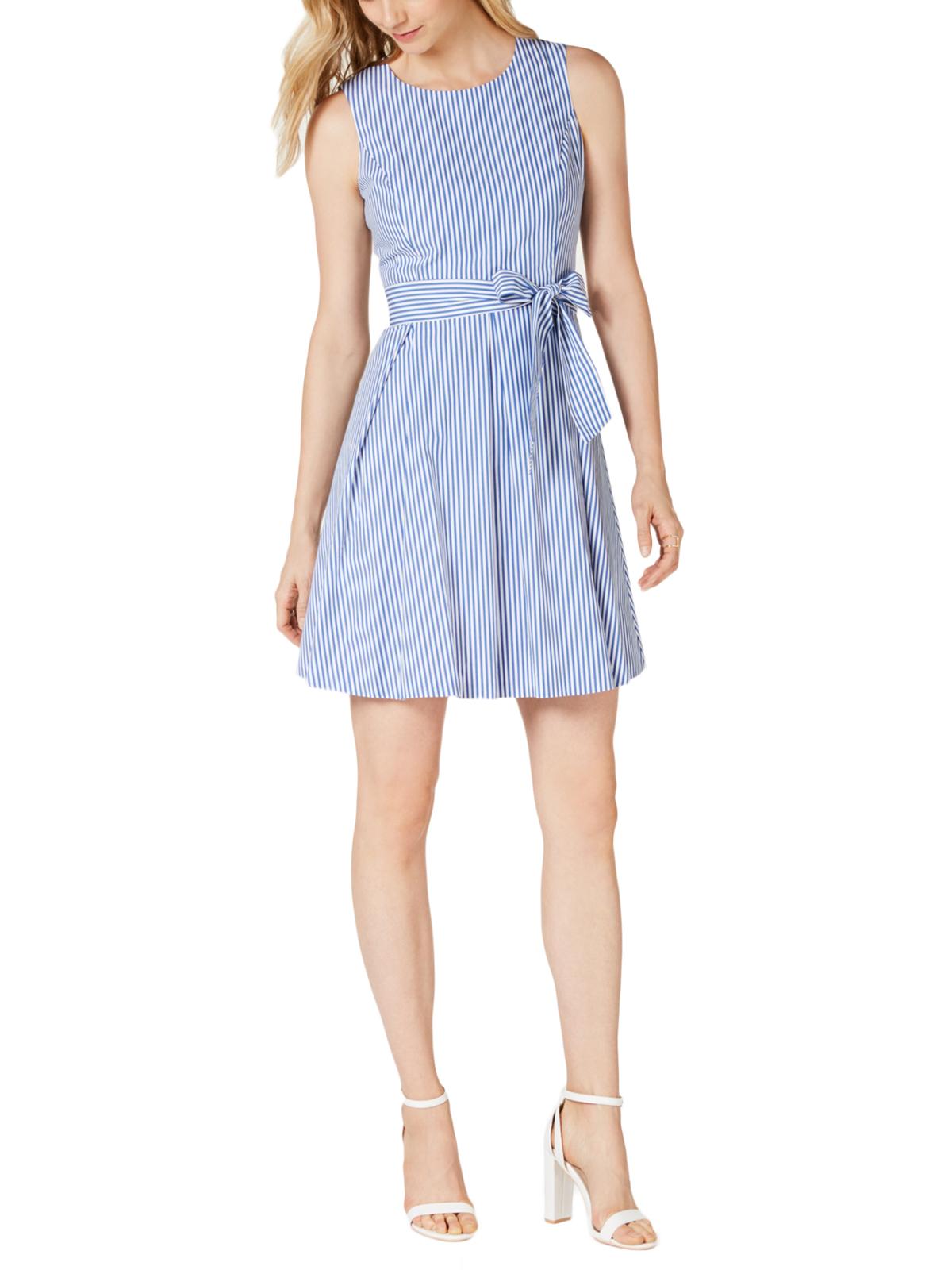 Vestido casual listrado sem mangas Pappagallo feminino azul tamanho 18