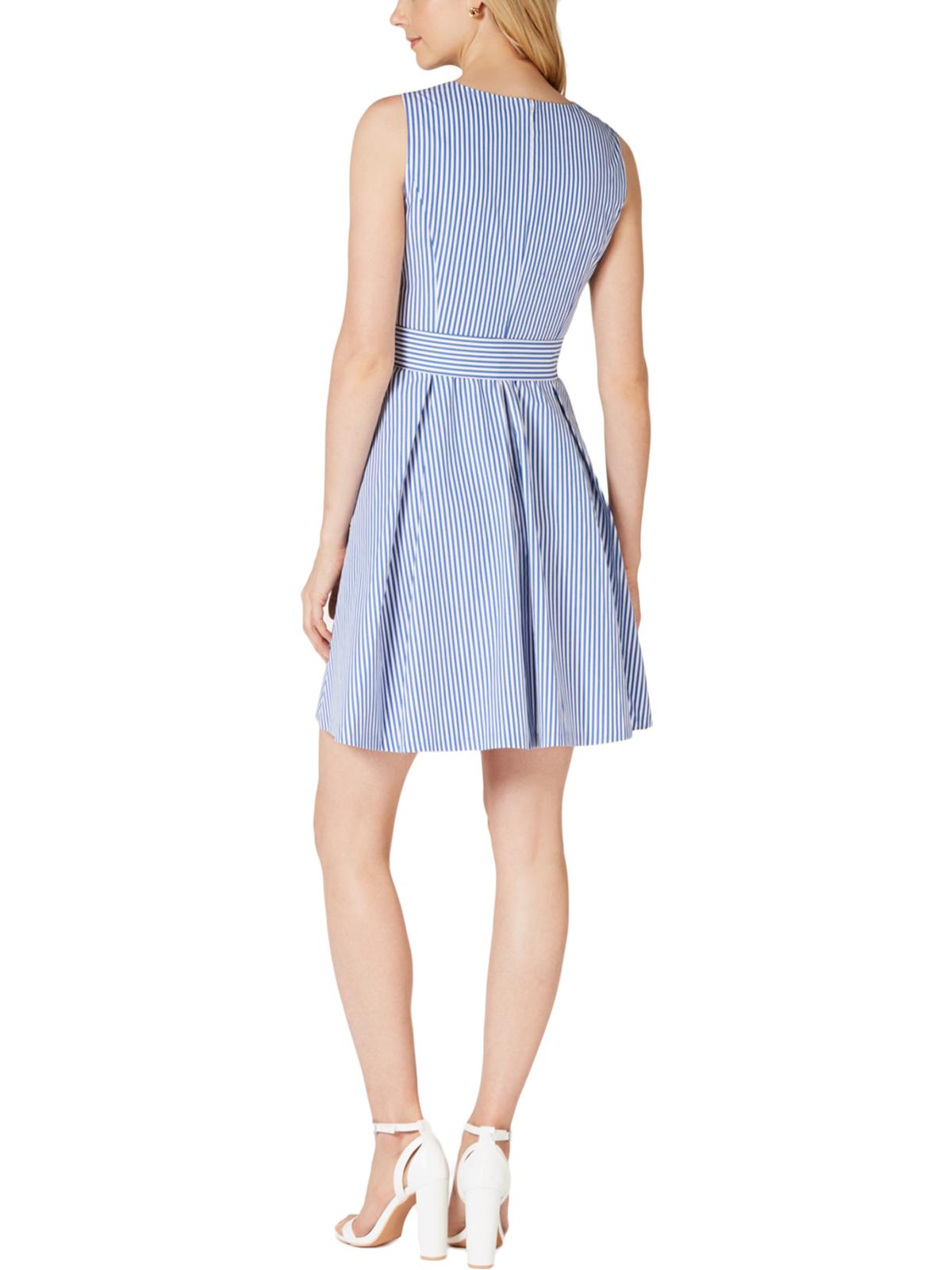 Vestido casual listrado sem mangas Pappagallo feminino azul tamanho 18