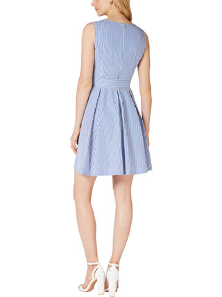 Vestido casual listrado sem mangas Pappagallo feminino azul tamanho 18