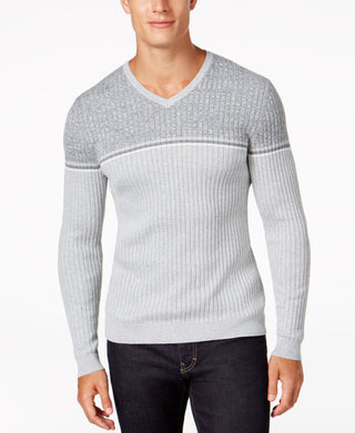 Alfani Masculino Textura Listrada Gola V Moletom Casual Cinza Mescla Tamanho P