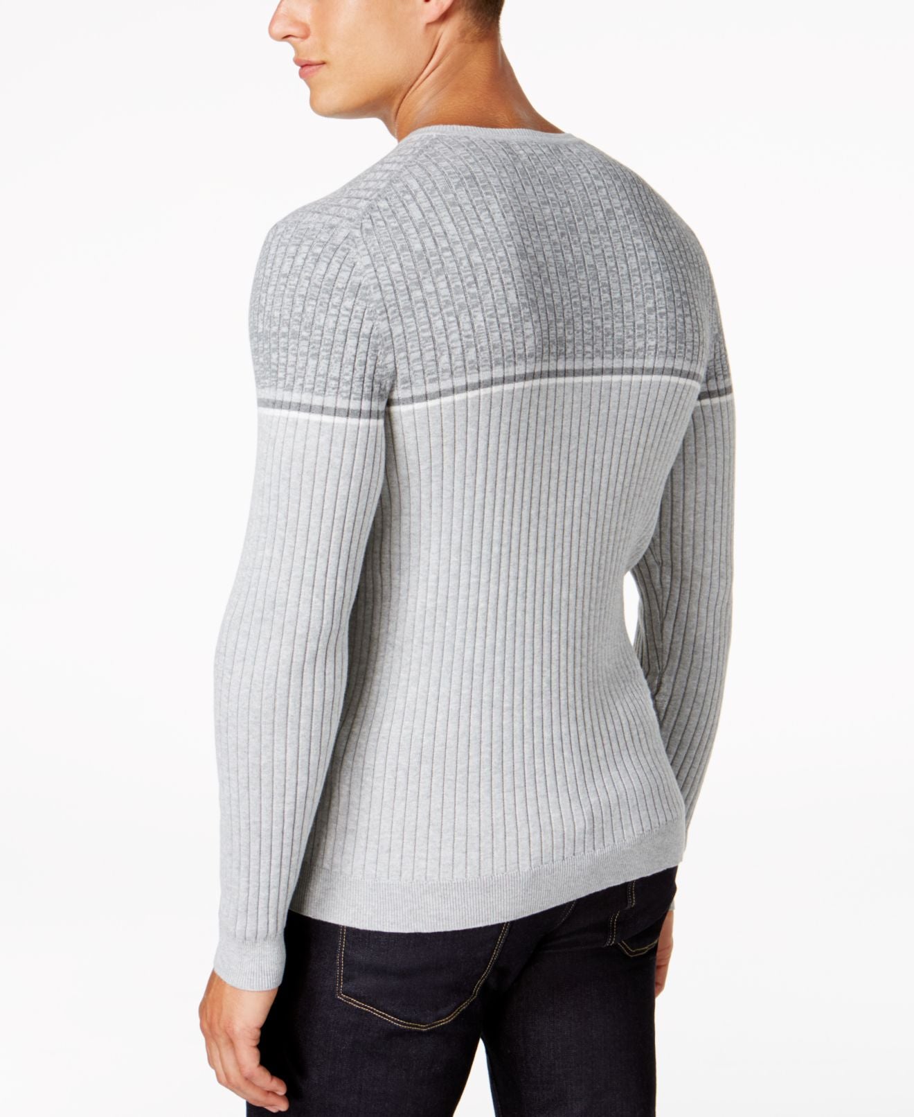 Alfani Masculino Textura Listrada Gola V Moletom Casual Cinza Mescla Tamanho P