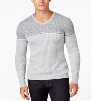 Alfani Masculino Textura Listrada Gola V Moletom Casual Cinza Mescla Tamanho P