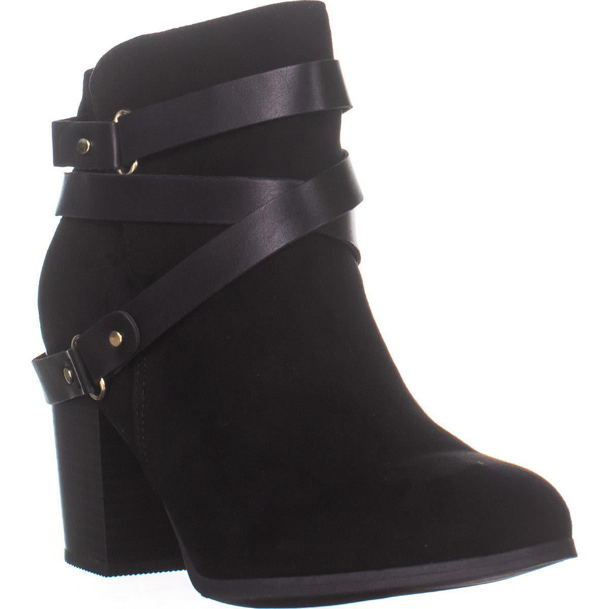 Botas de cano curto femininas Material Girl Melany com salto bloco, pretas, tamanho 7,5 M