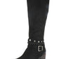 Botas femininas White Mountain com tiras elásticas Gore Woven, com tachas, inspiradas no estilo western, com tiras acolchoadas, Paulina, bico redondo, salto bloco e zíper, pretas, tamanho 5 M