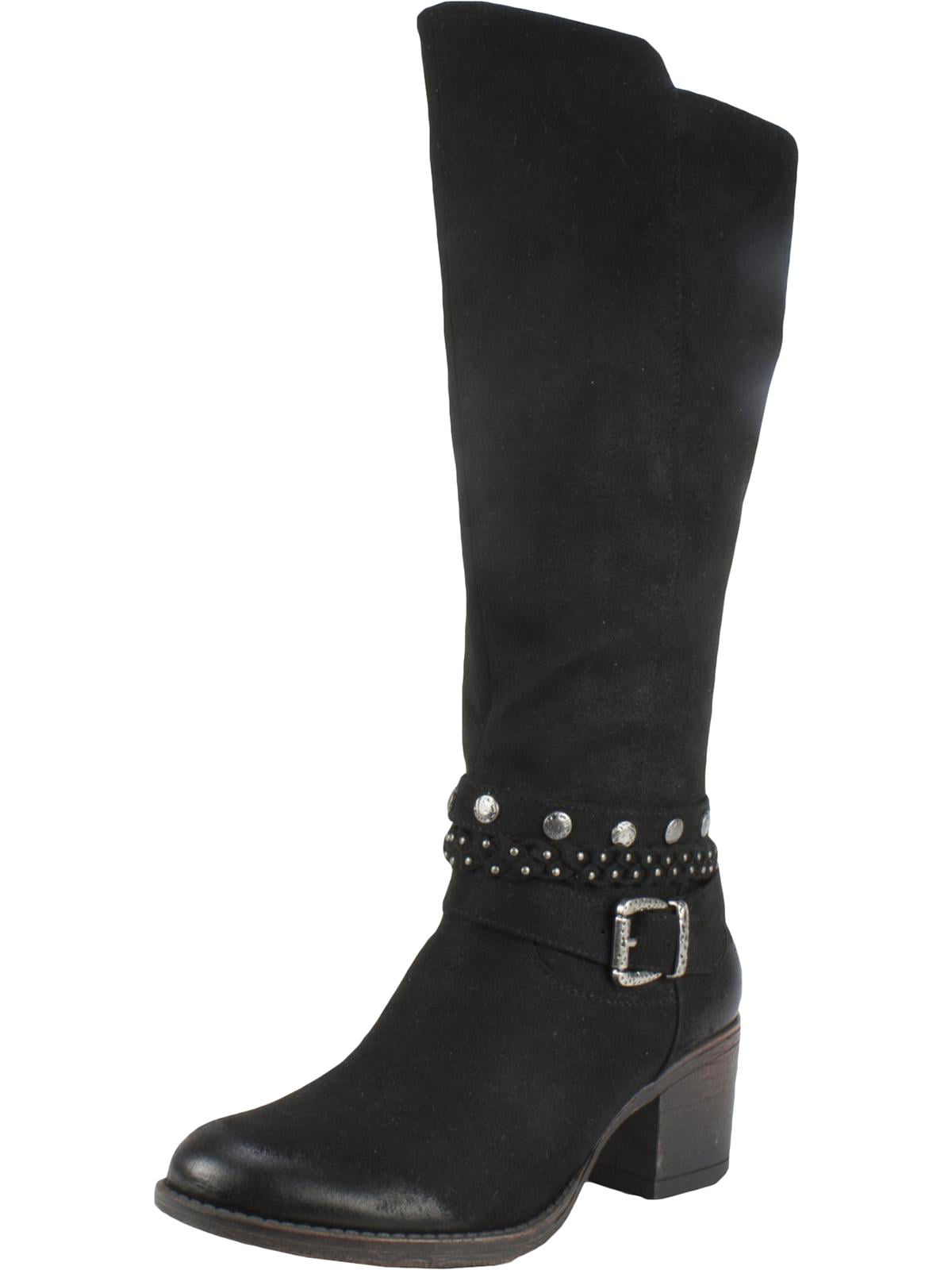 Botas femininas White Mountain com tiras elásticas Gore Woven, com tachas, inspiradas no estilo western, com tiras acolchoadas, Paulina, bico redondo, salto bloco e zíper, pretas, tamanho 5 M