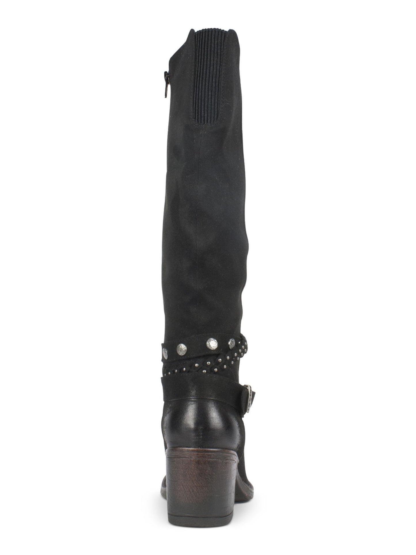 Botas femininas White Mountain com tiras elásticas Gore Woven, com tachas, inspiradas no estilo western, com tiras acolchoadas, Paulina, bico redondo, salto bloco e zíper, pretas, tamanho 5 M