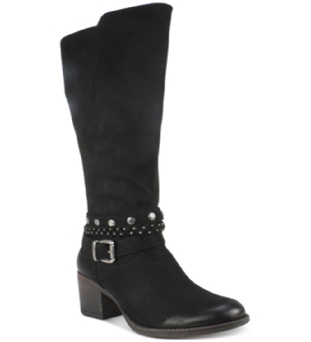 Botas femininas White Mountain com tiras elásticas Gore Woven, com tachas, inspiradas no estilo western, com tiras acolchoadas, Paulina, bico redondo, salto bloco e zíper, pretas, tamanho 5 M