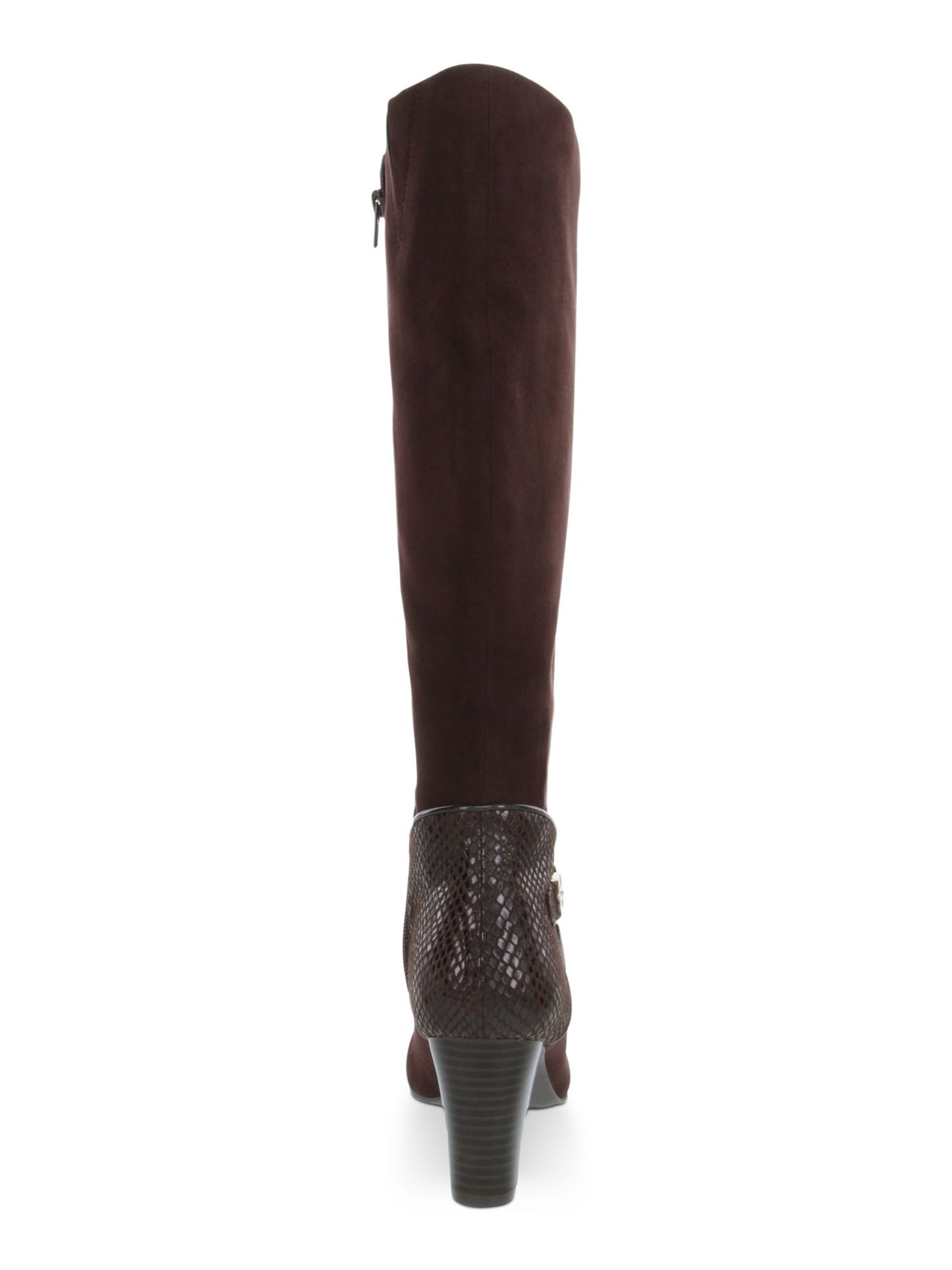 Karen Scott Botas Femininas com Estampa de Cobra, Fivela Acolchoada, Biqueira Amêndoa Sharonn, Salto Bloco e Zíper, Marrom, Tamanho 8 M