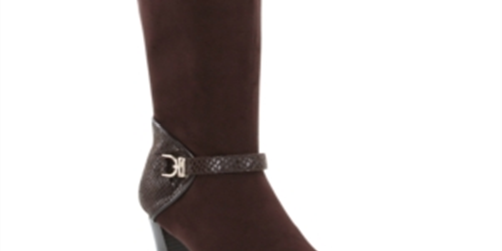 Karen Scott Botas Femininas com Estampa de Cobra, Fivela Acolchoada, Biqueira Amêndoa Sharonn, Salto Bloco e Zíper, Marrom, Tamanho 8 M