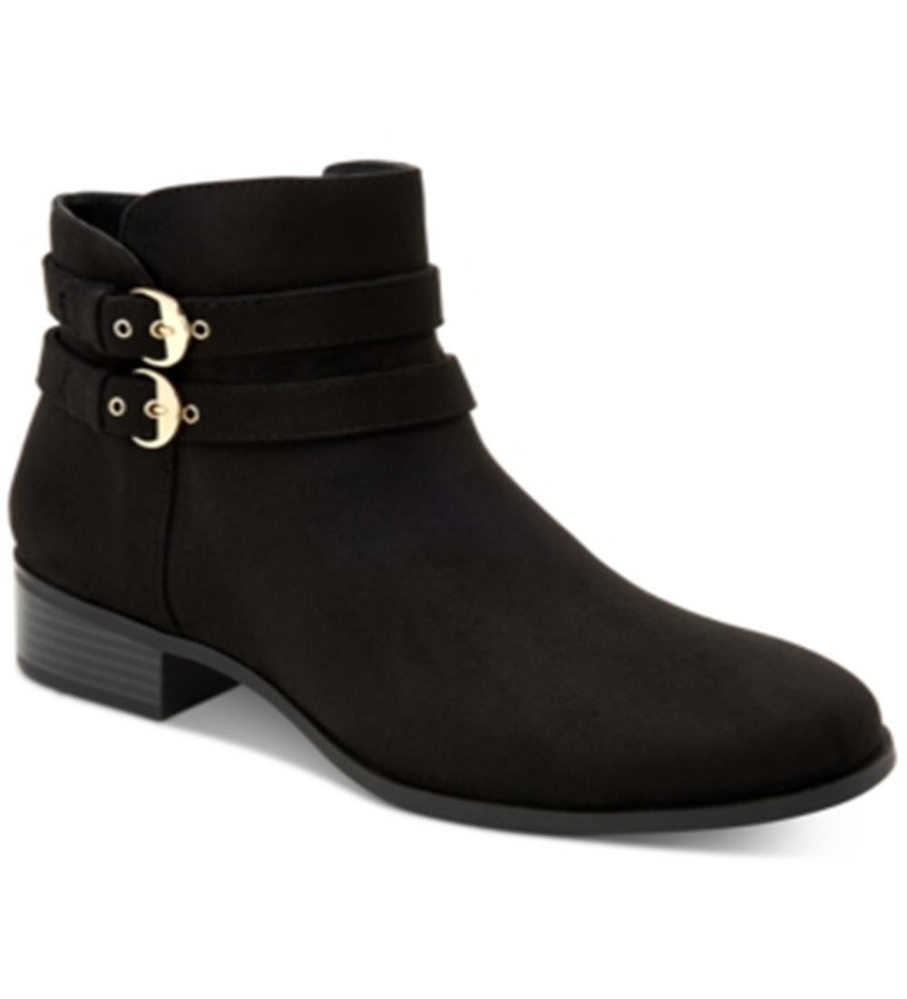 Botas femininas Charter Club com salto bloco e fivela acolchoada e bico amendoado Jaimee, tamanho 5 M, pretas
