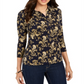 Camisa polo feminina estampada Charter Club com manga 3/4, azul, tamanho XX-G