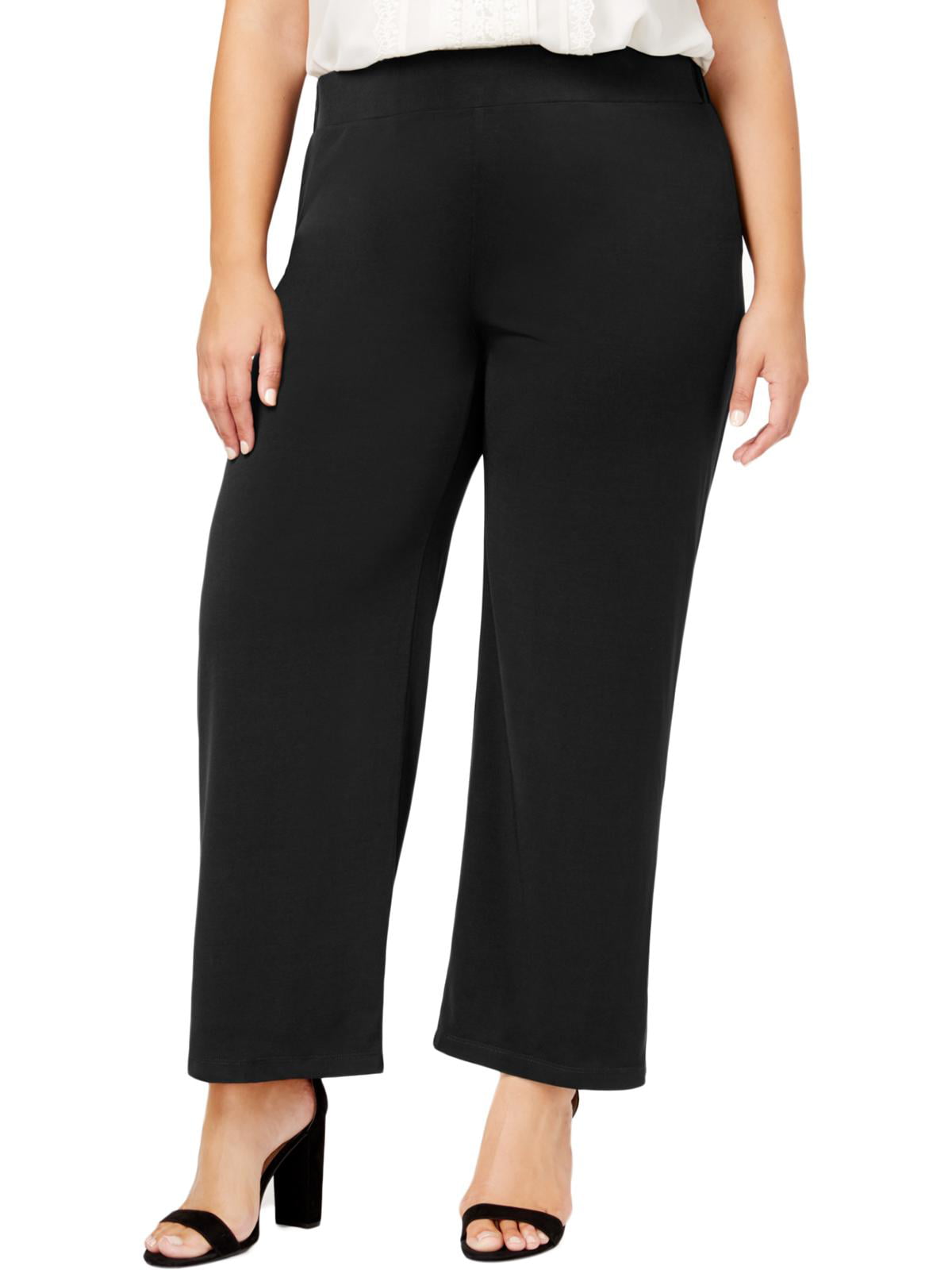 Calça feminina de perna larga NY Collection, preta, tamanho 3XP