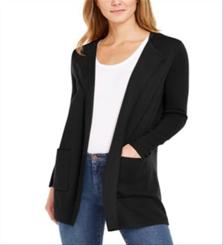 Suéter feminino Charter Club Milano de algodão com frente aberta, preto, tamanho X-S