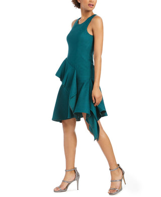 Vestido assimétrico com babados e corte A feminino Natori, azul, tamanho 4