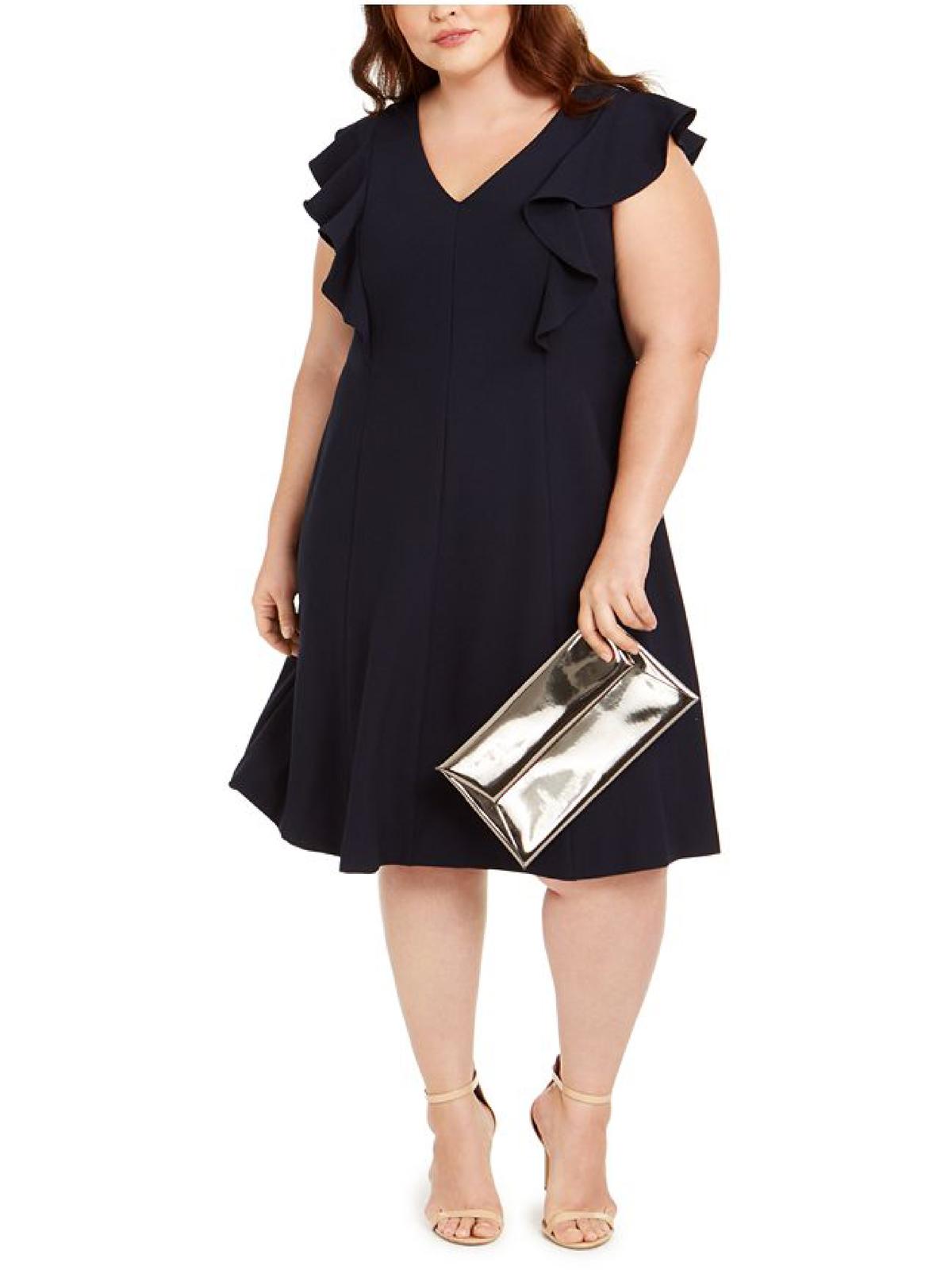 Vestido longo com babados Jessica Howard feminino, tamanho 16W, preto