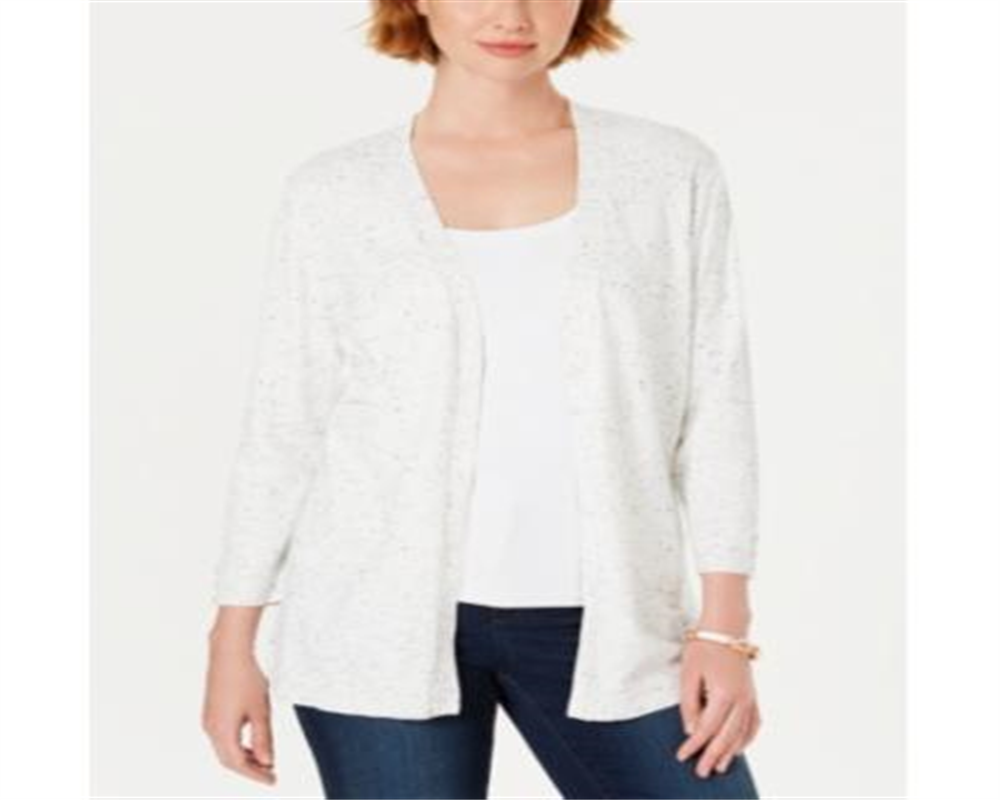 Karen Scott Cardigan Feminino com Canelado e Manga Longa, Branco, Tamanho Médio