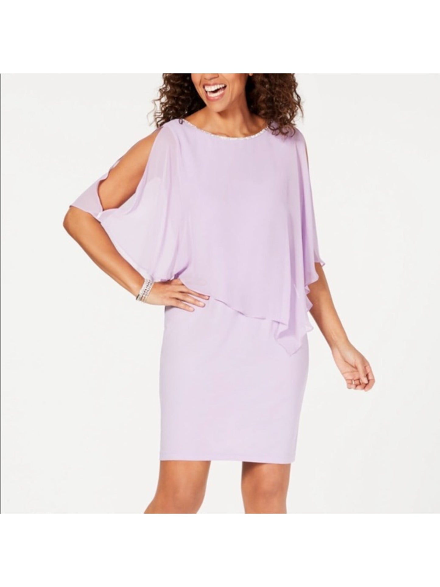 MSK Vestido curto feminino com fenda e decote canoa, manga curta, roxo, tamanho pequeno