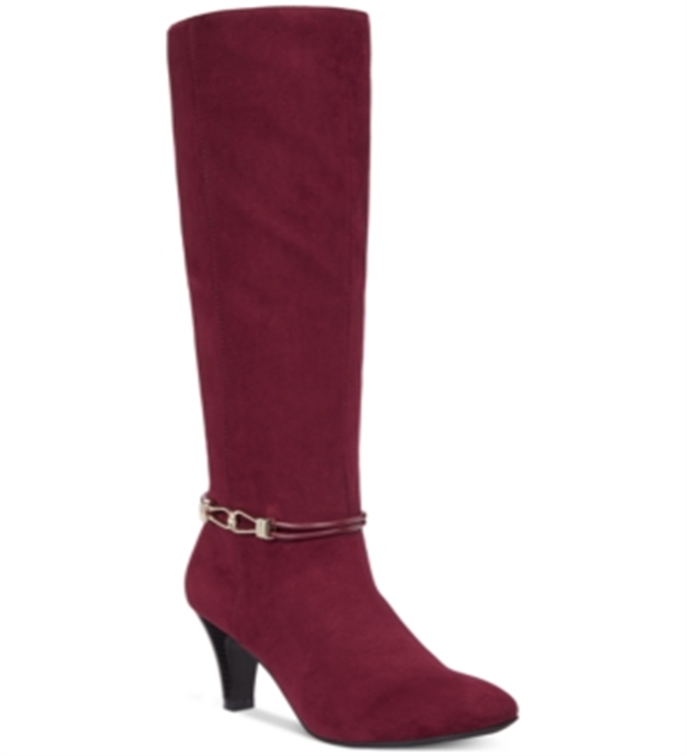 Karen Scott Botas femininas Hollee Fabric Almond Toe até o joelho, tamanho 6,5 M, vermelhas