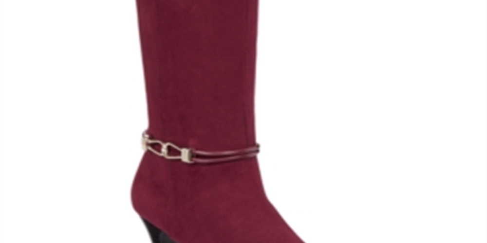 Karen Scott Botas femininas Hollee Fabric Almond Toe até o joelho, tamanho 6,5 M, vermelhas