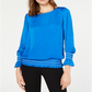Blusa feminina Alfani de manga comprida com decote em joia, azul, tamanho pequeno
