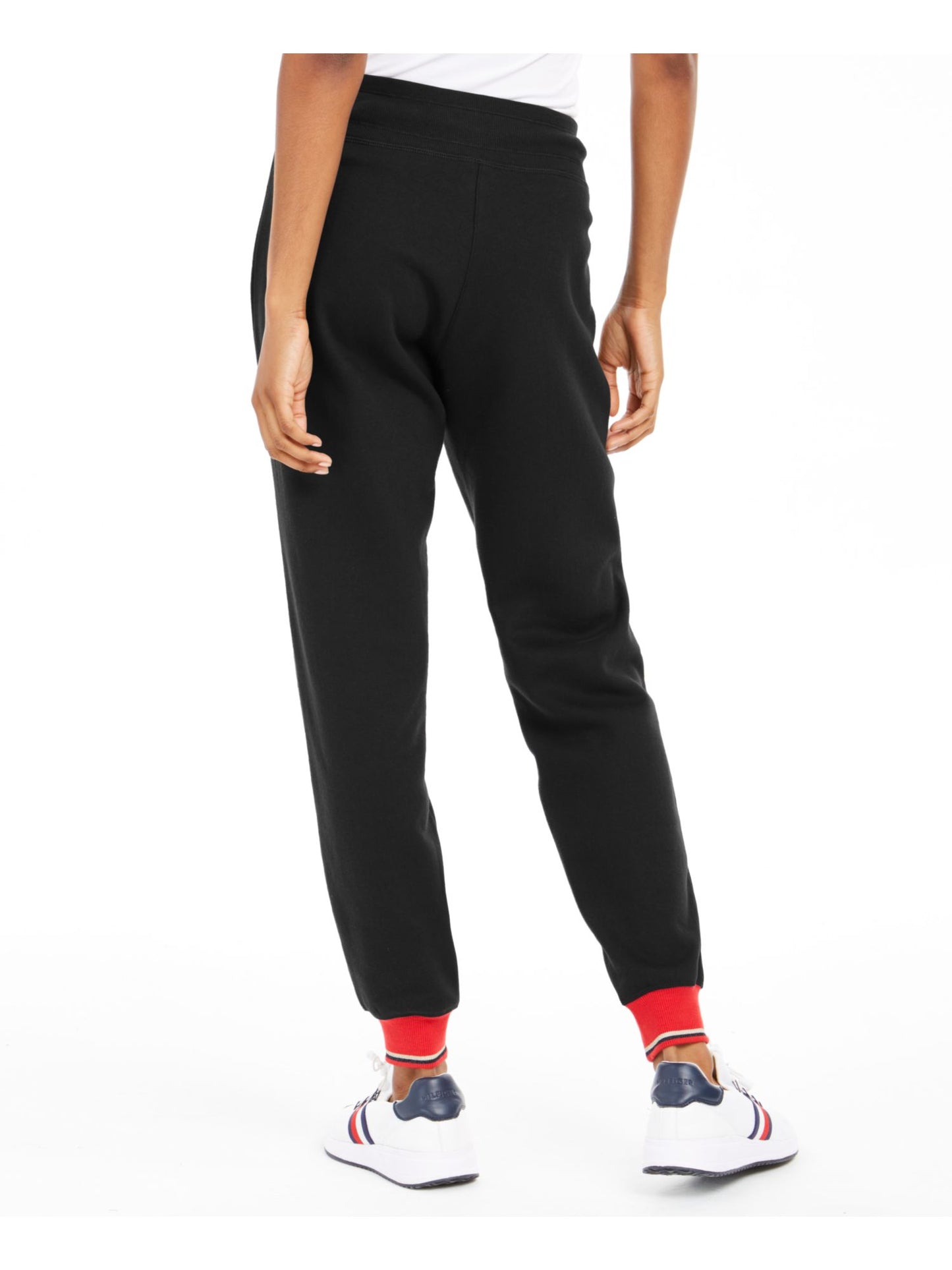 Calça de moletom esportiva feminina Tommy Hilfiger Sport Fleece Varsity, preta, tamanho grande