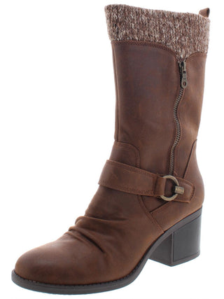 Botas femininas Bare Traps Wylla de couro com bico fechado e cano médio, marrom, tamanho 9,5