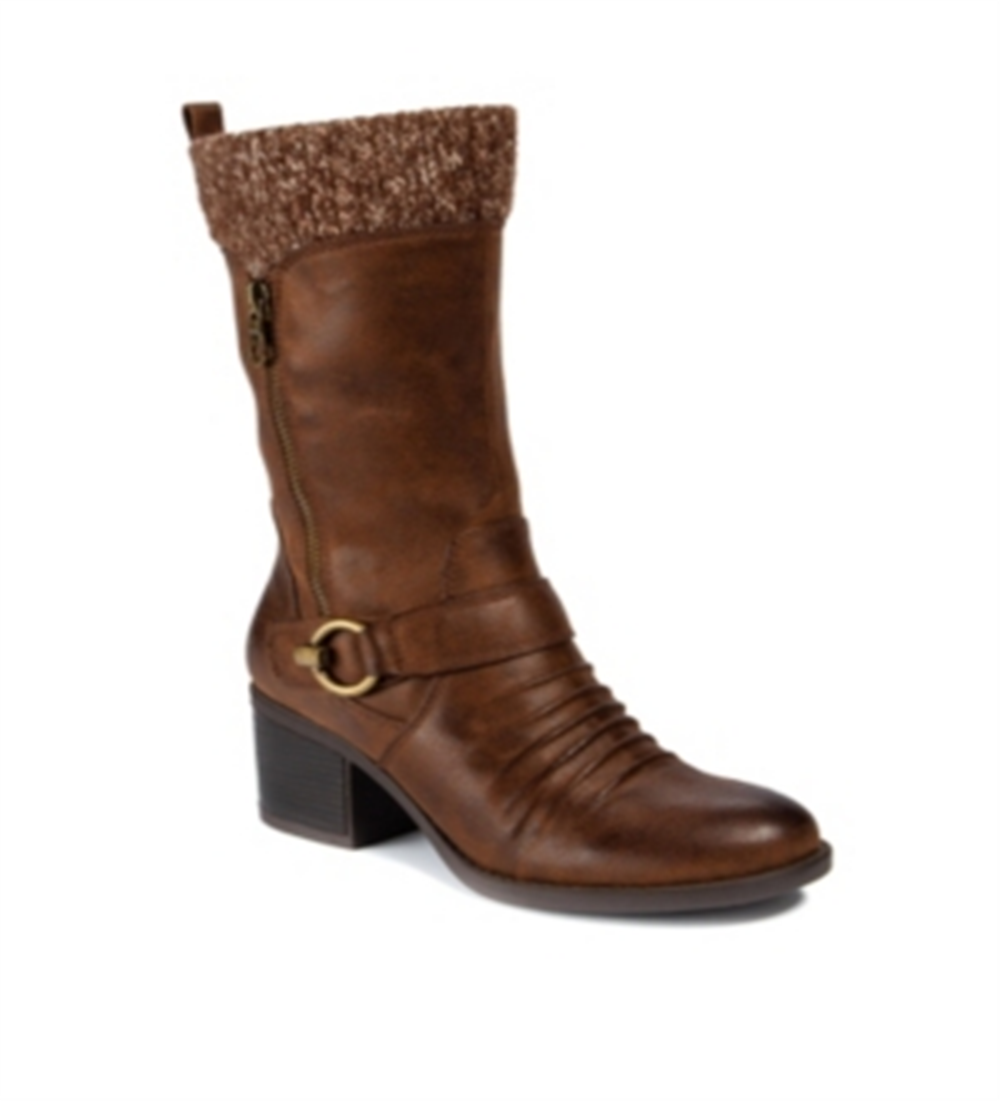Botas femininas Bare Traps Wylla de couro com bico fechado e cano médio, marrom, tamanho 9,5