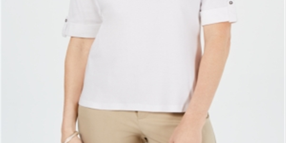 Karen Scott Blusa Feminina de Algodão com Gola Johnny Branca Tamanho M