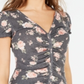 Blusa feminina Ultra Flirt com decote em V e estampa floral, tamanho médio, cinza