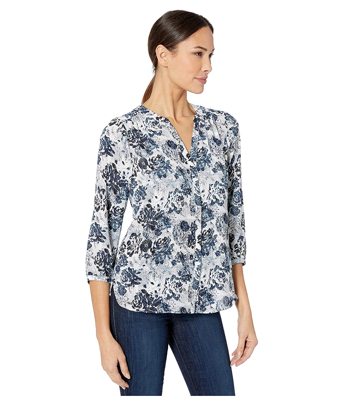 Blusa feminina NYDJ Pintuck em Bay Blues Garden Tamanho: XS