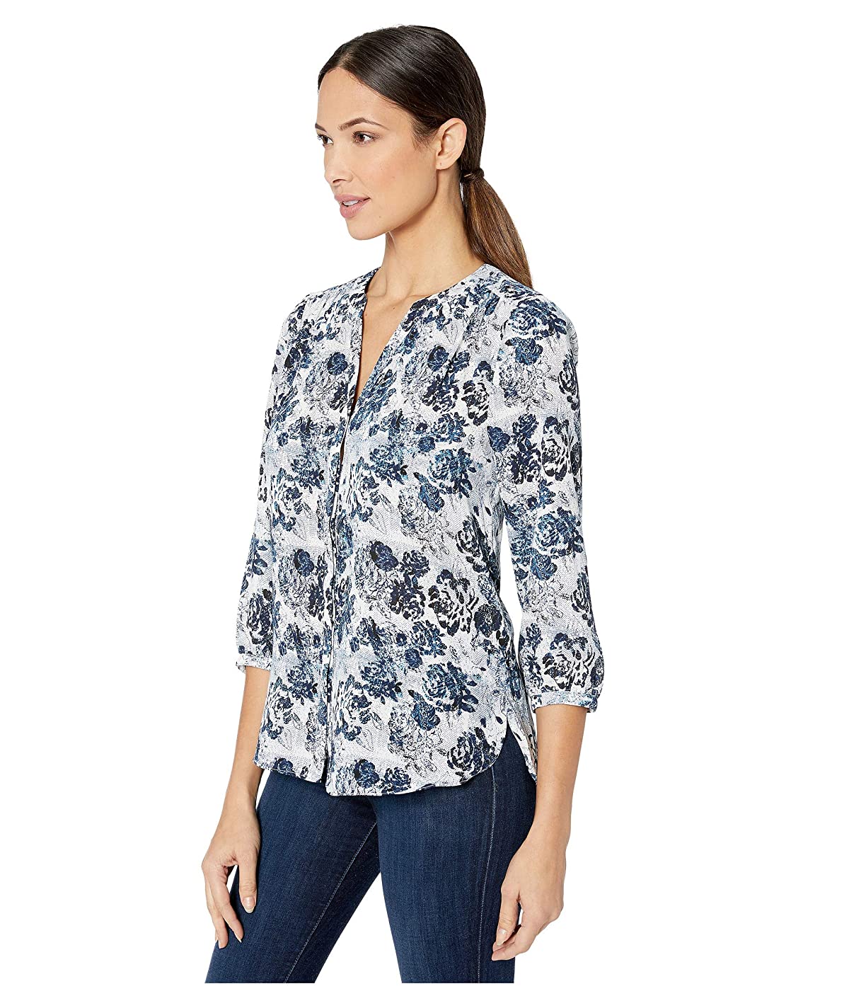 Blusa feminina NYDJ Pintuck em Bay Blues Garden Tamanho: XS