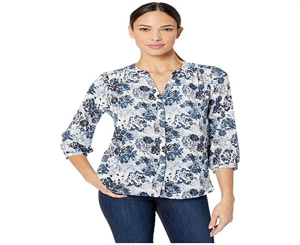 Blusa feminina NYDJ Pintuck em Bay Blues Garden Tamanho: XS