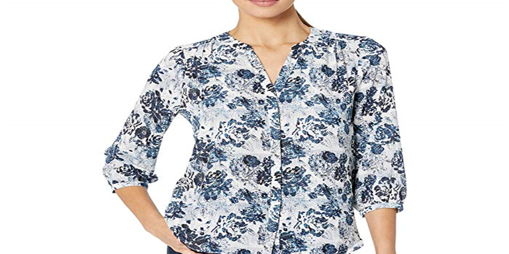 Blusa feminina NYDJ Pintuck em Bay Blues Garden Tamanho: XS