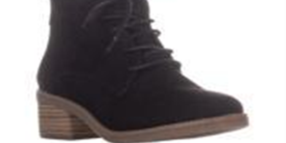 Botas femininas Style &amp; Co com cadarço, acolchoadas, Rizio, bico redondo, salto bloco e zíper, pretas, tamanho 7,5 M