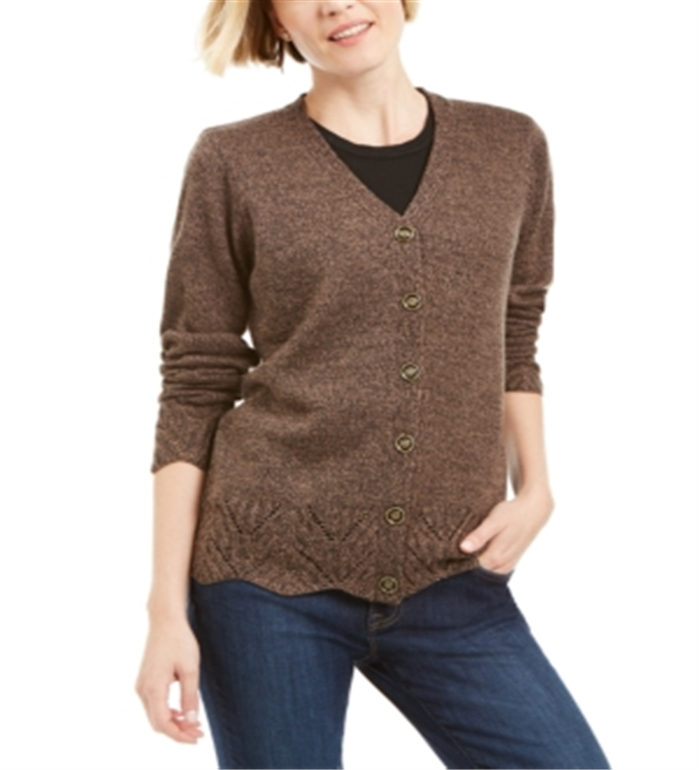 Karen Scott Cardigan Feminino com Botões e Bainha Recortada Marrom Tamanho XS