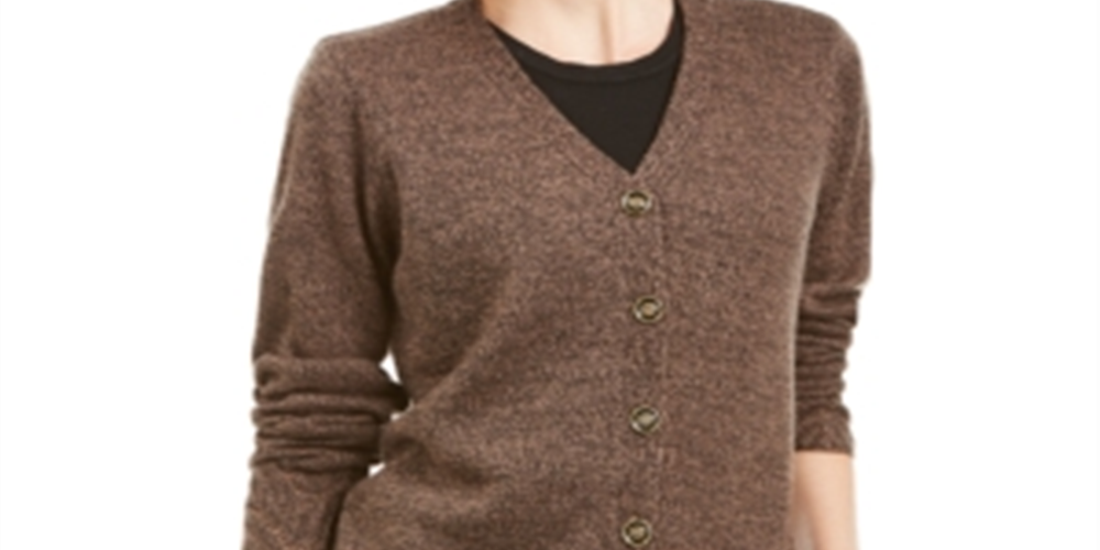 Karen Scott Cardigan Feminino com Botões e Bainha Recortada Marrom Tamanho XS