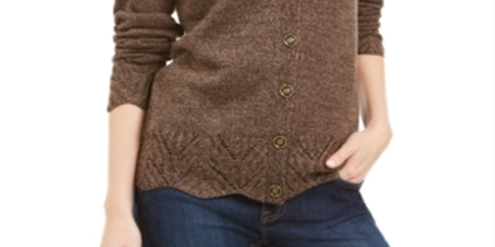 Karen Scott Cardigan Feminino com Botões e Bainha Recortada Marrom Tamanho XS