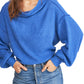 Blusa feminina de manga comprida mesclada e gola redonda, azul, tamanho pequeno