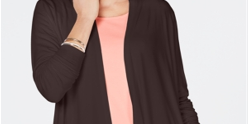Karen Scott Cardigan Feminino Frente Aberta Marrom Tamanho Pequeno Médio
